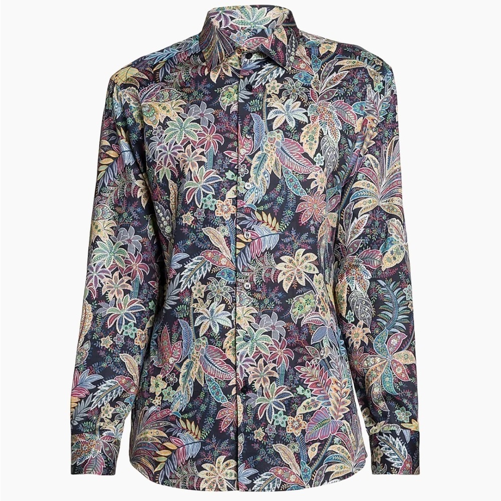 Men's Etro Printed Dress Shirt Size 39 Blue Multi-color